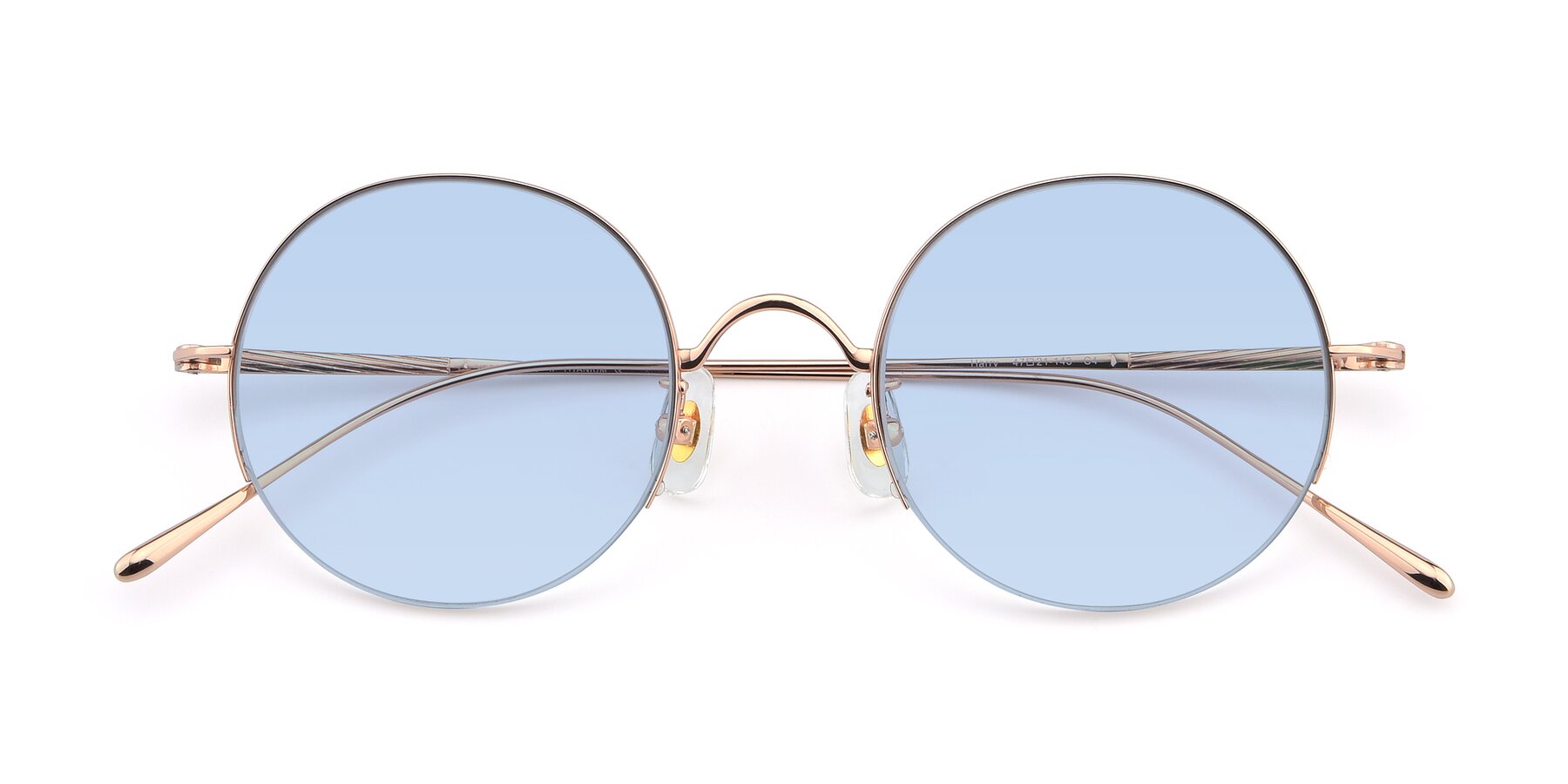 Folded Front of Harry in Rose Gold with Light Blue Tinted Lenses
