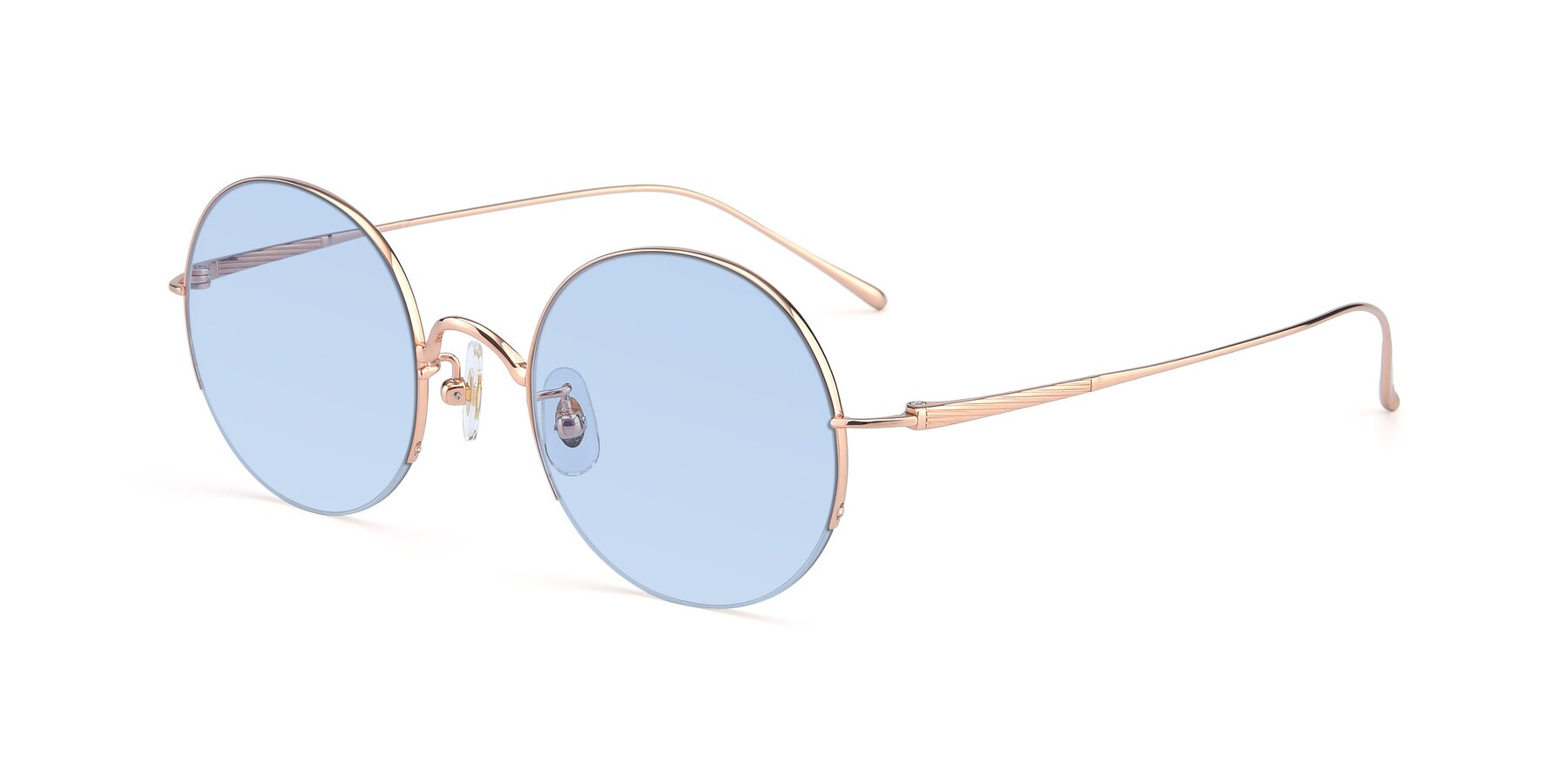 Angle of Harry in Rose Gold with Light Blue Tinted Lenses