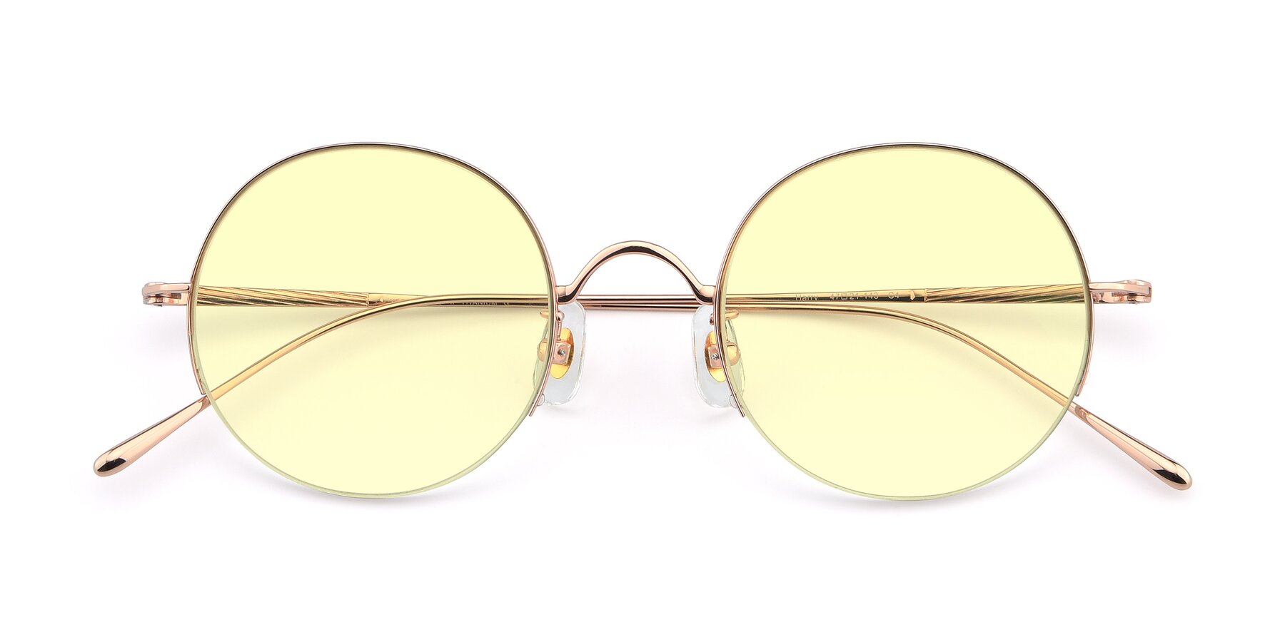 Folded Front of Harry in Rose Gold with Light Yellow Tinted Lenses