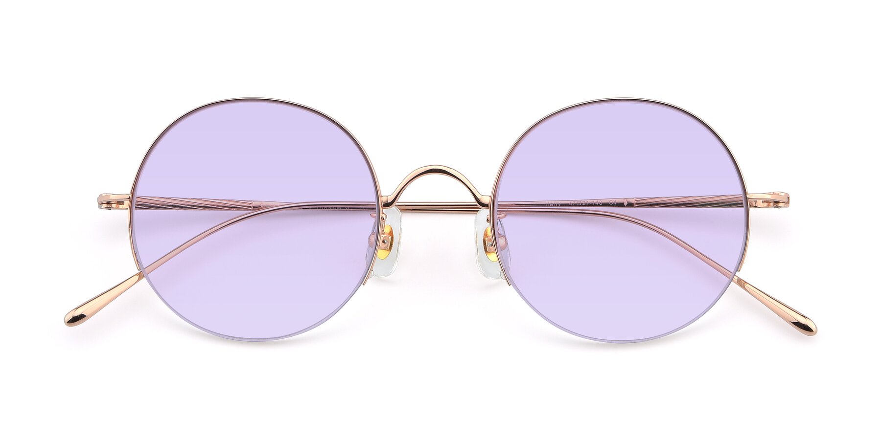 Folded Front of Harry in Rose Gold with Light Purple Tinted Lenses