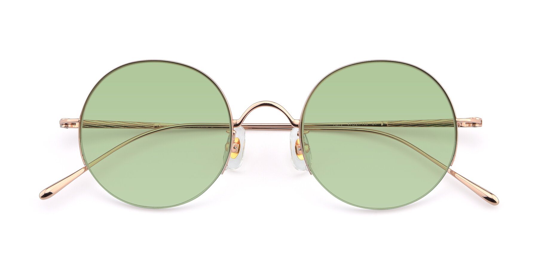 Folded Front of Harry in Rose Gold with Medium Green Tinted Lenses