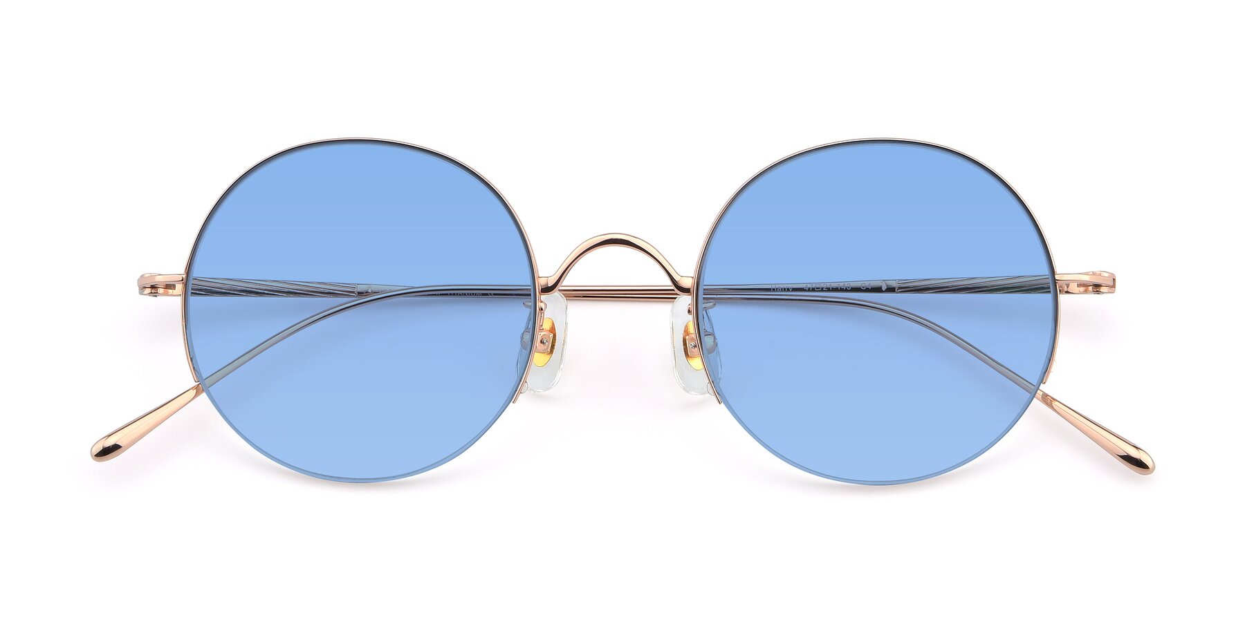 Folded Front of Harry in Rose Gold with Medium Blue Tinted Lenses
