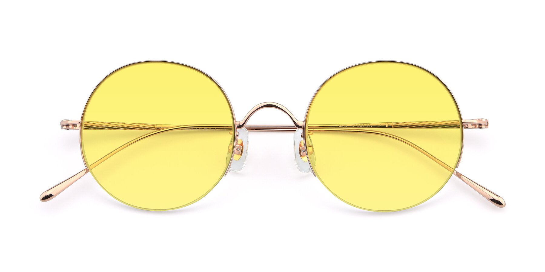 Folded Front of Harry in Rose Gold with Medium Yellow Tinted Lenses