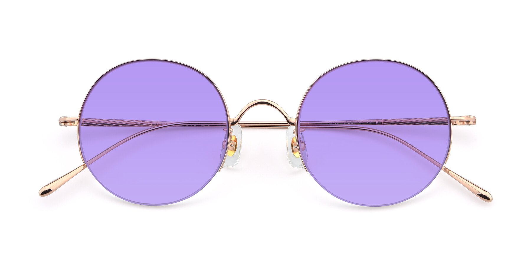 Folded Front of Harry in Rose Gold with Medium Purple Tinted Lenses