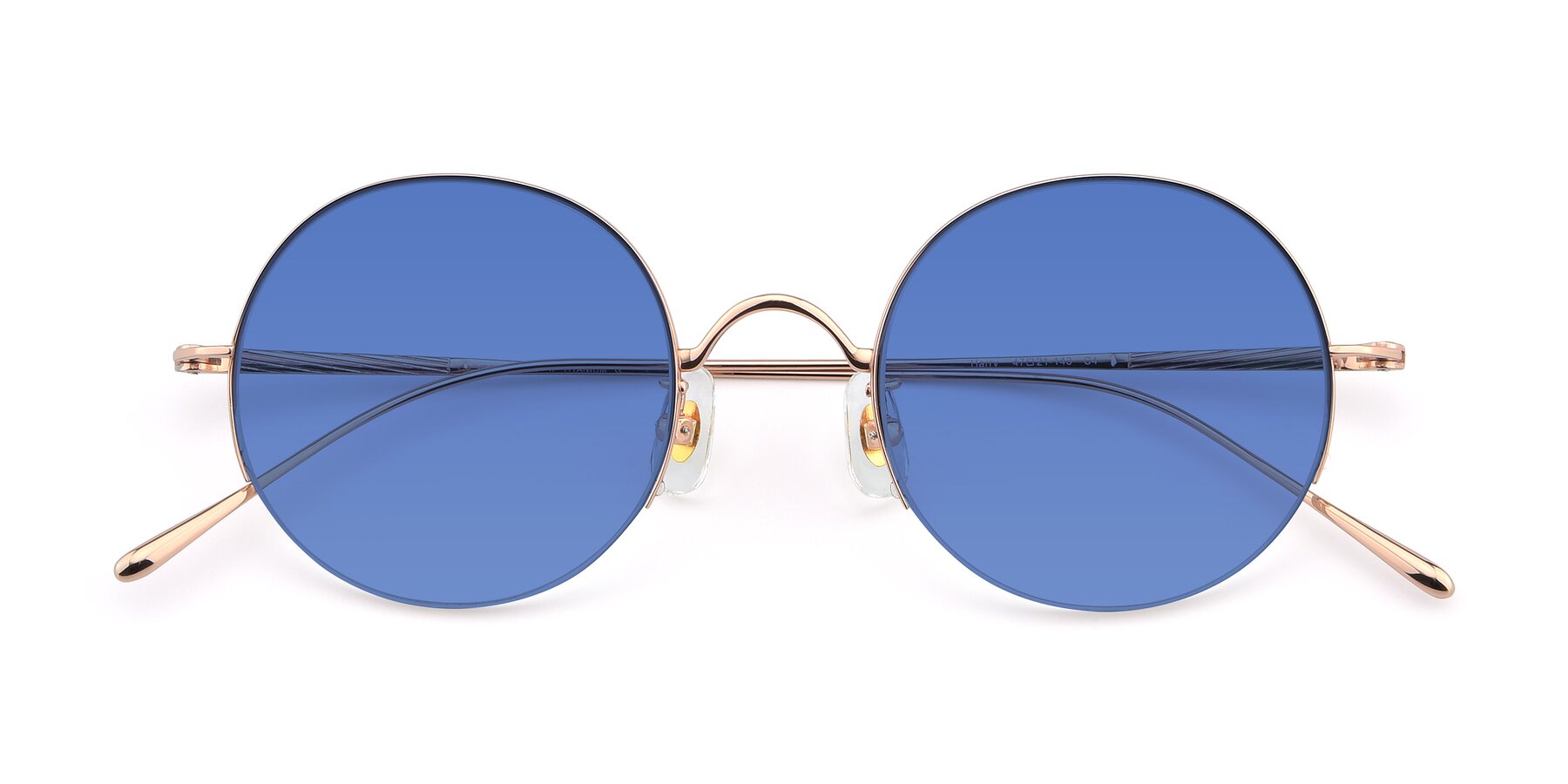 Folded Front of Harry in Rose Gold with Blue Tinted Lenses