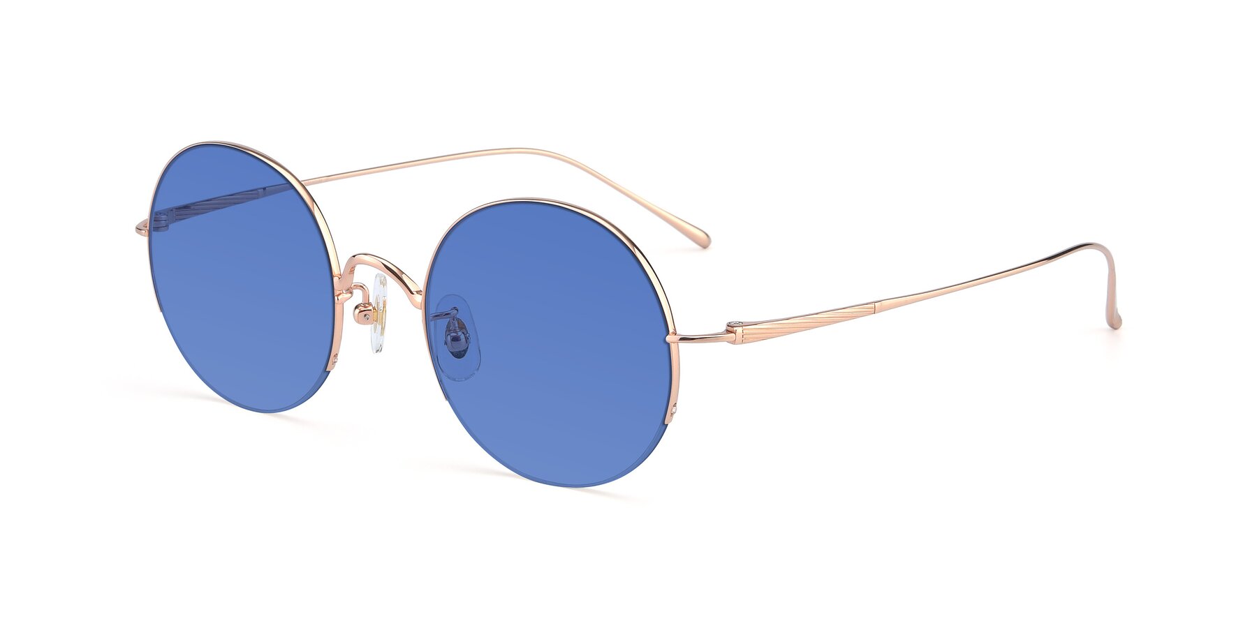 Angle of Harry in Rose Gold with Blue Tinted Lenses