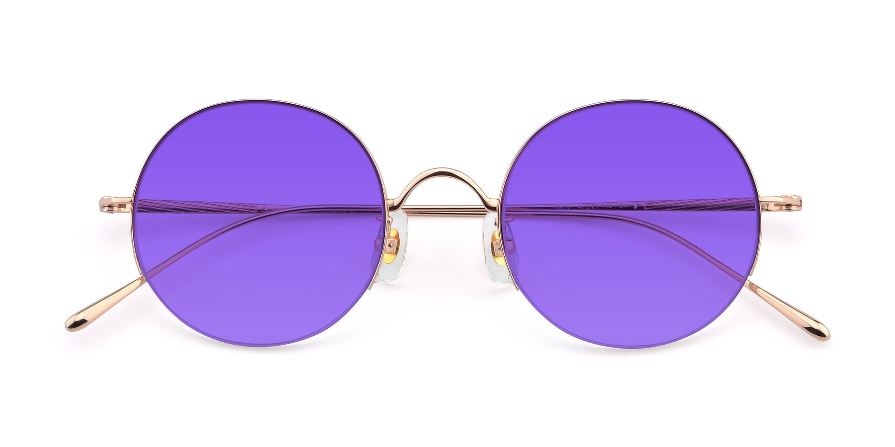 Folded Front of Harry in Rose Gold with Purple Tinted Lenses