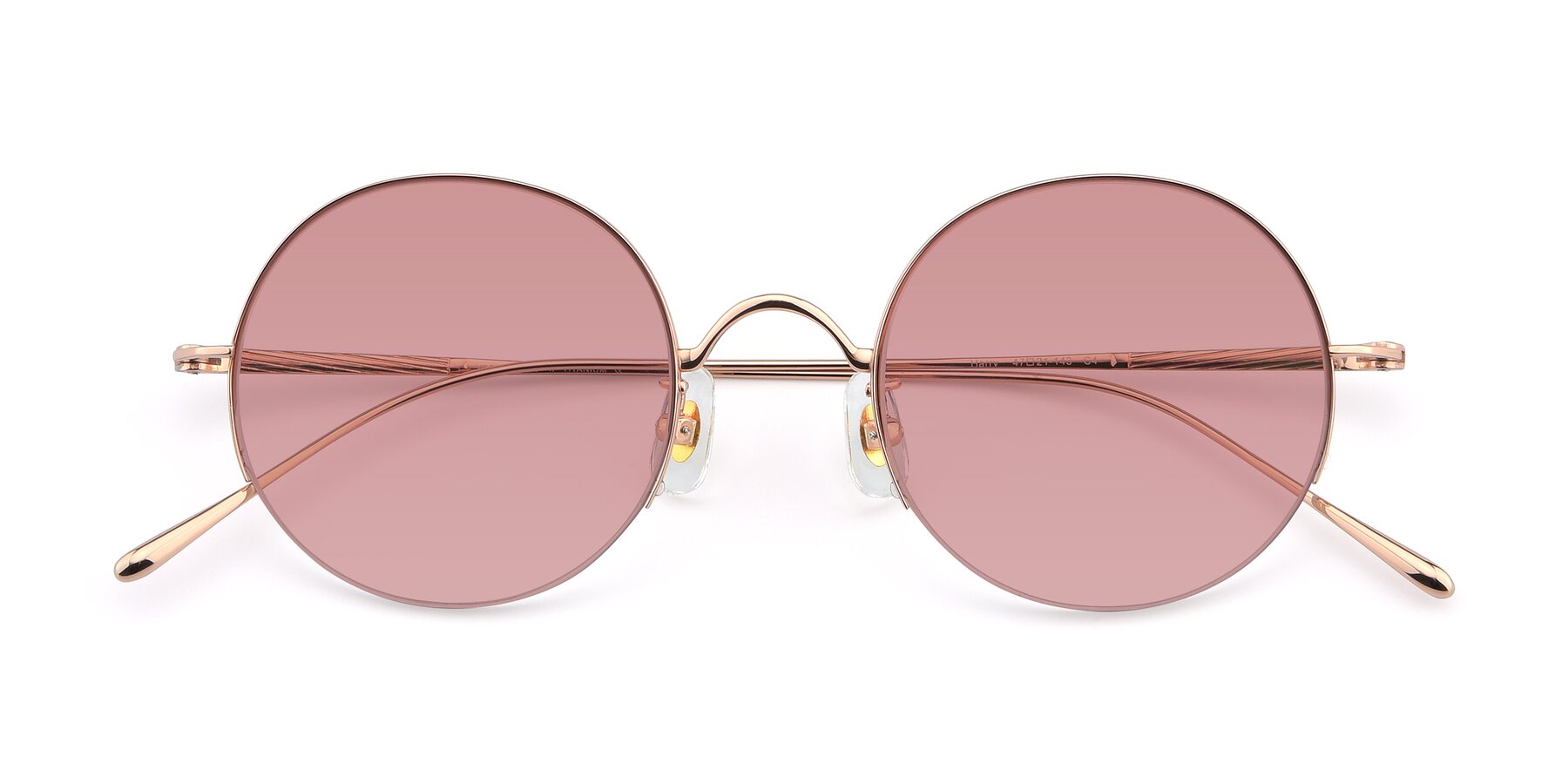 Folded Front of Harry in Rose Gold with Medium Garnet Tinted Lenses