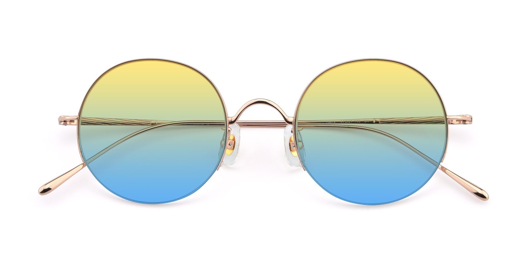 Folded Front of Harry in Rose Gold with Yellow / Blue Gradient Lenses