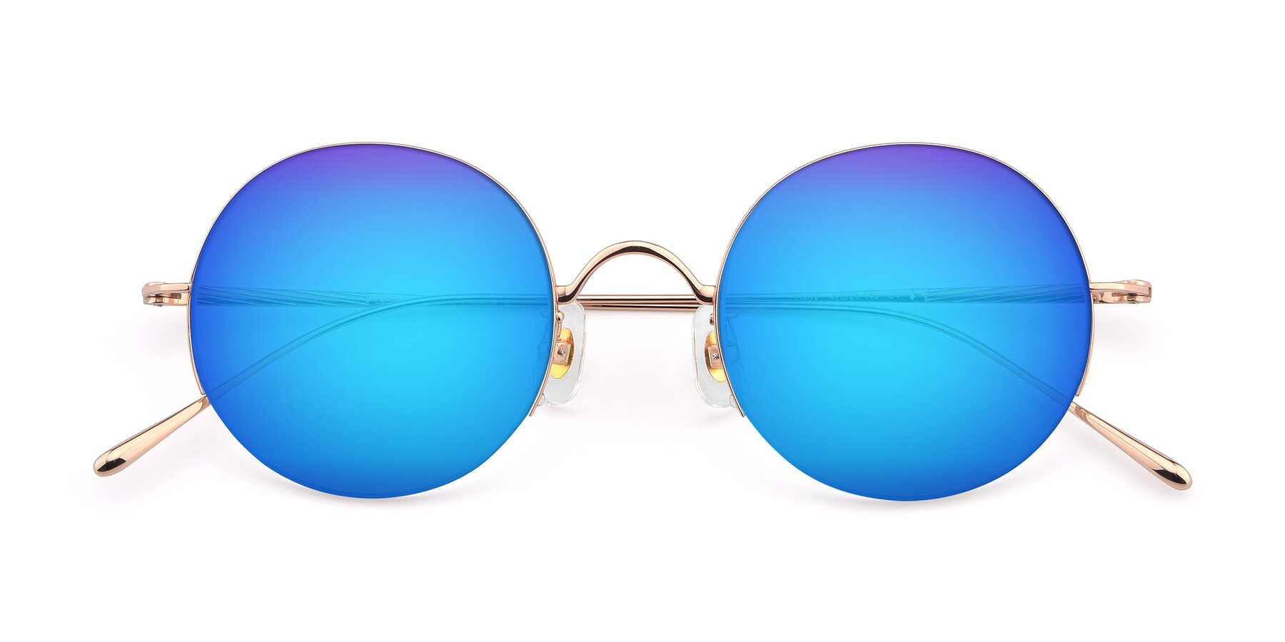 Folded Front of Harry in Rose Gold with Blue Mirrored Lenses
