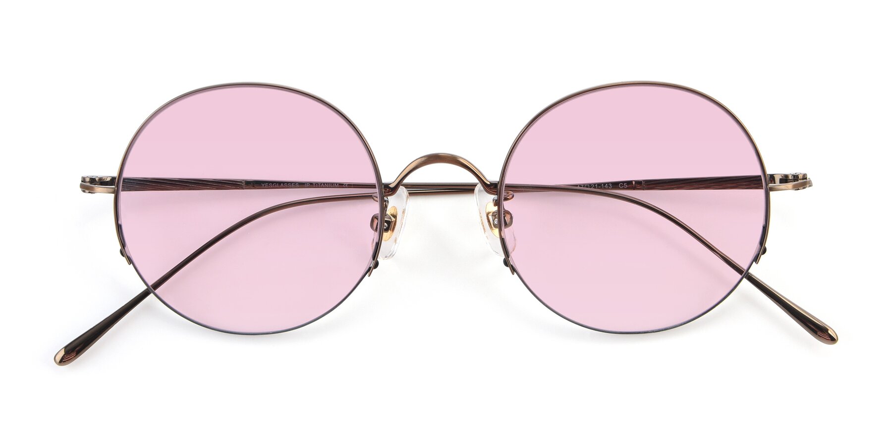 Folded Front of Harry in Bronze with Light Pink Tinted Lenses