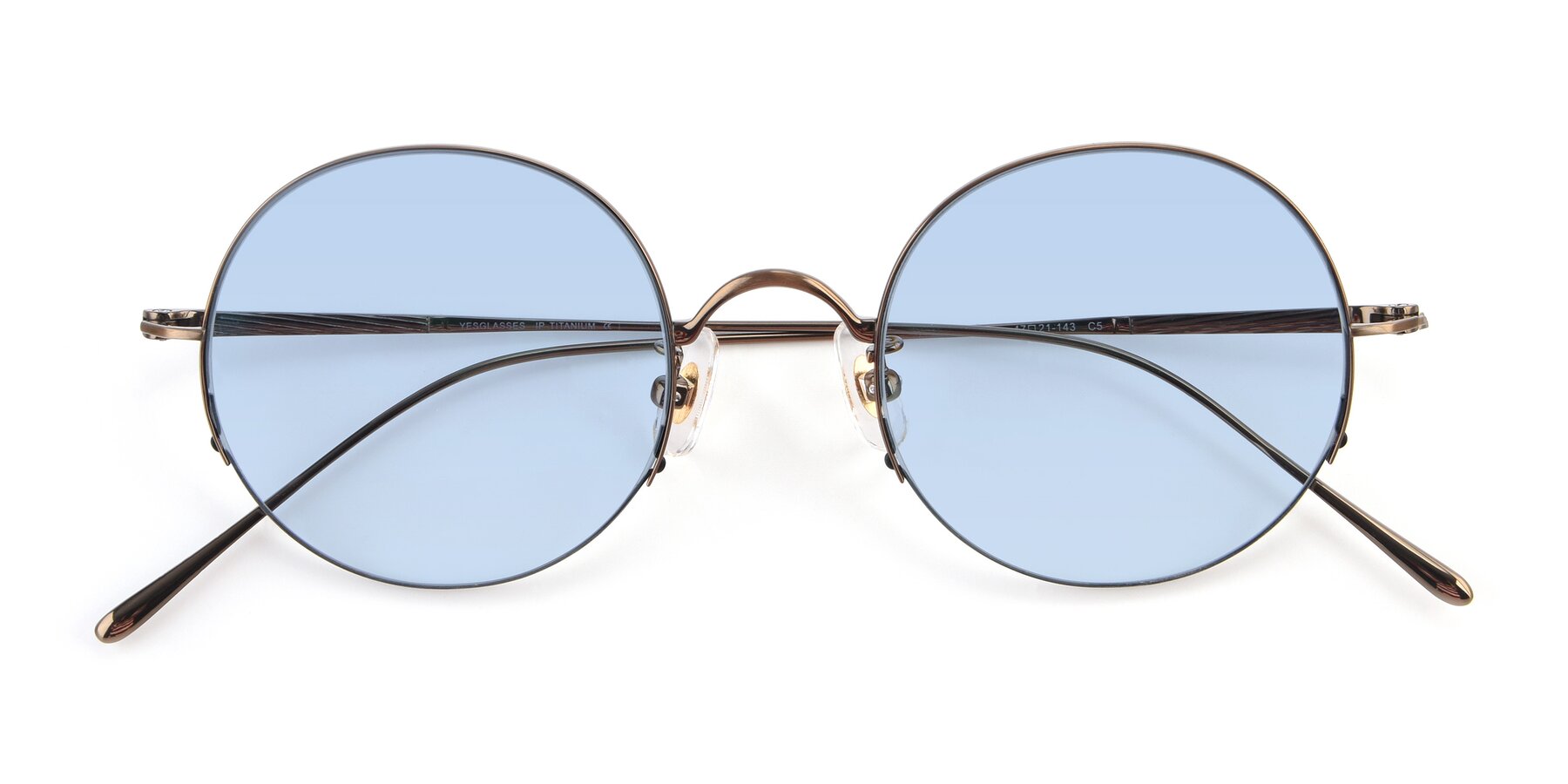 Folded Front of Harry in Bronze with Light Blue Tinted Lenses