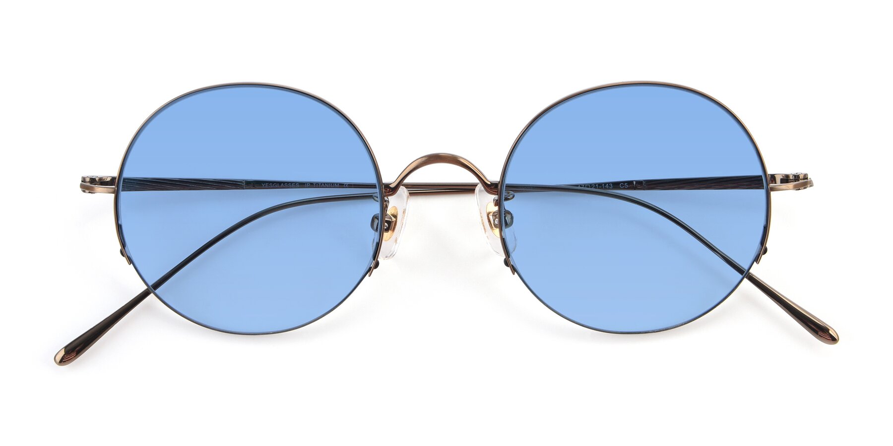 Folded Front of Harry in Bronze with Medium Blue Tinted Lenses