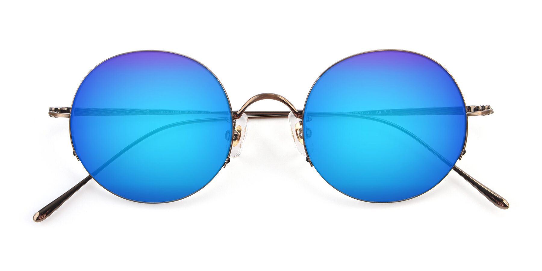 Folded Front of Harry in Bronze with Blue Mirrored Lenses