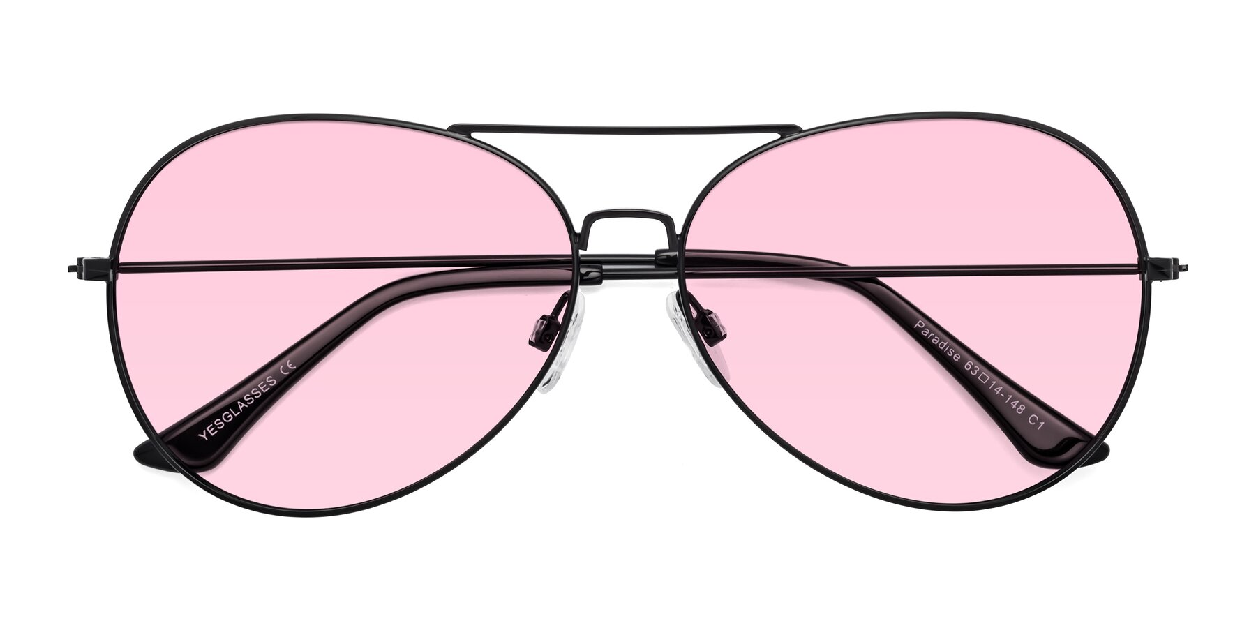 Folded Front of Paradise in Black with Light Pink Tinted Lenses