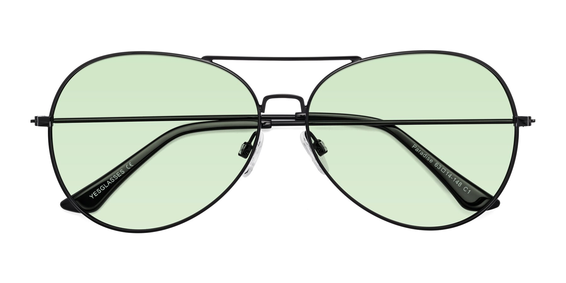 Folded Front of Paradise in Black with Light Green Tinted Lenses