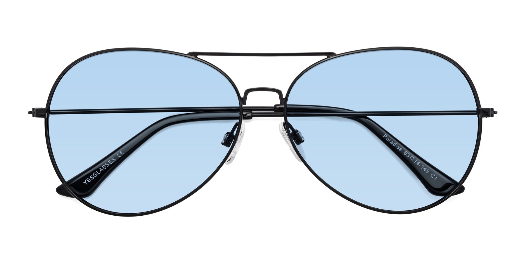 Folded Front of Paradise in Black with Light Blue Tinted Lenses