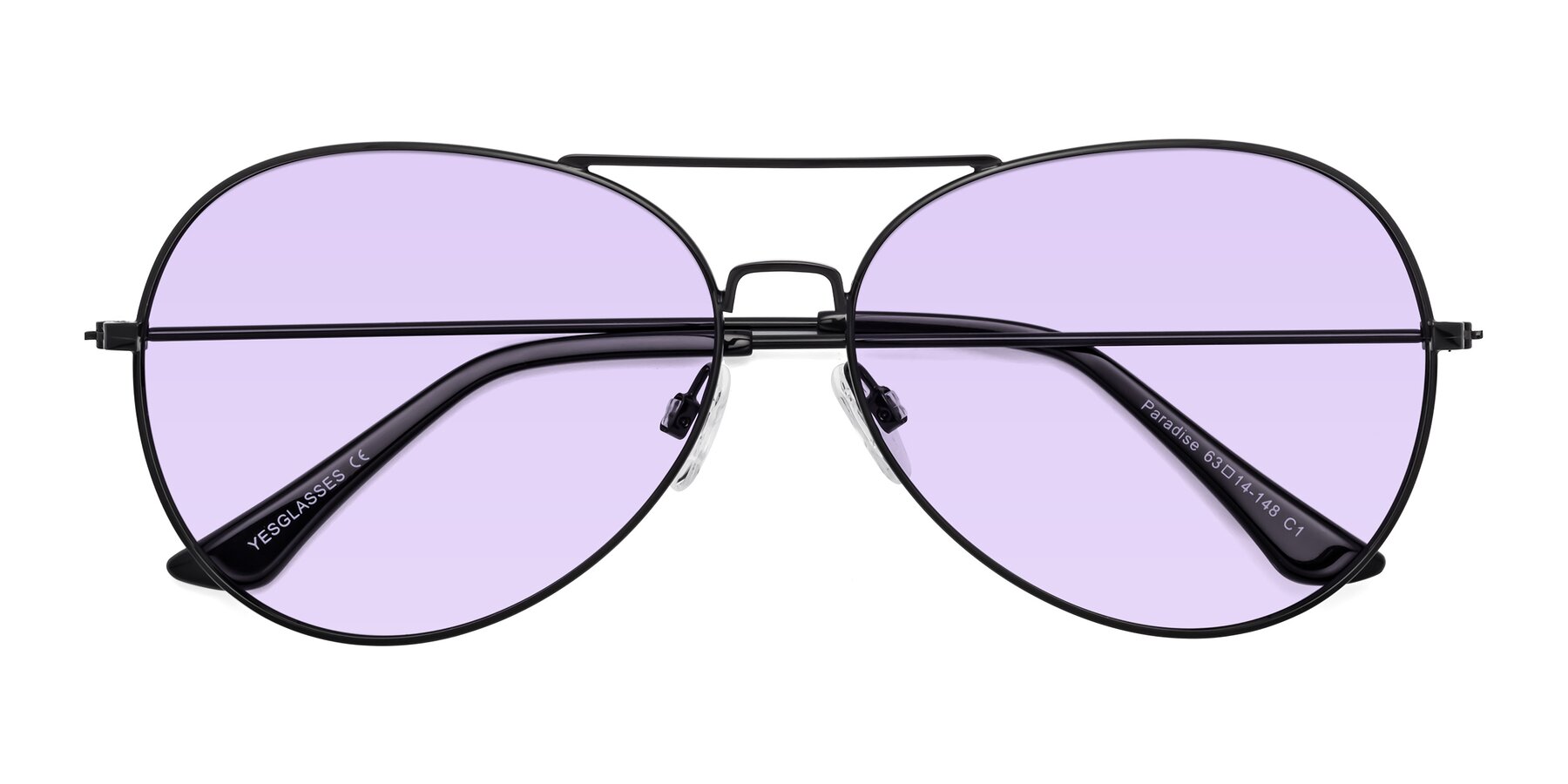 Folded Front of Paradise in Black with Light Purple Tinted Lenses