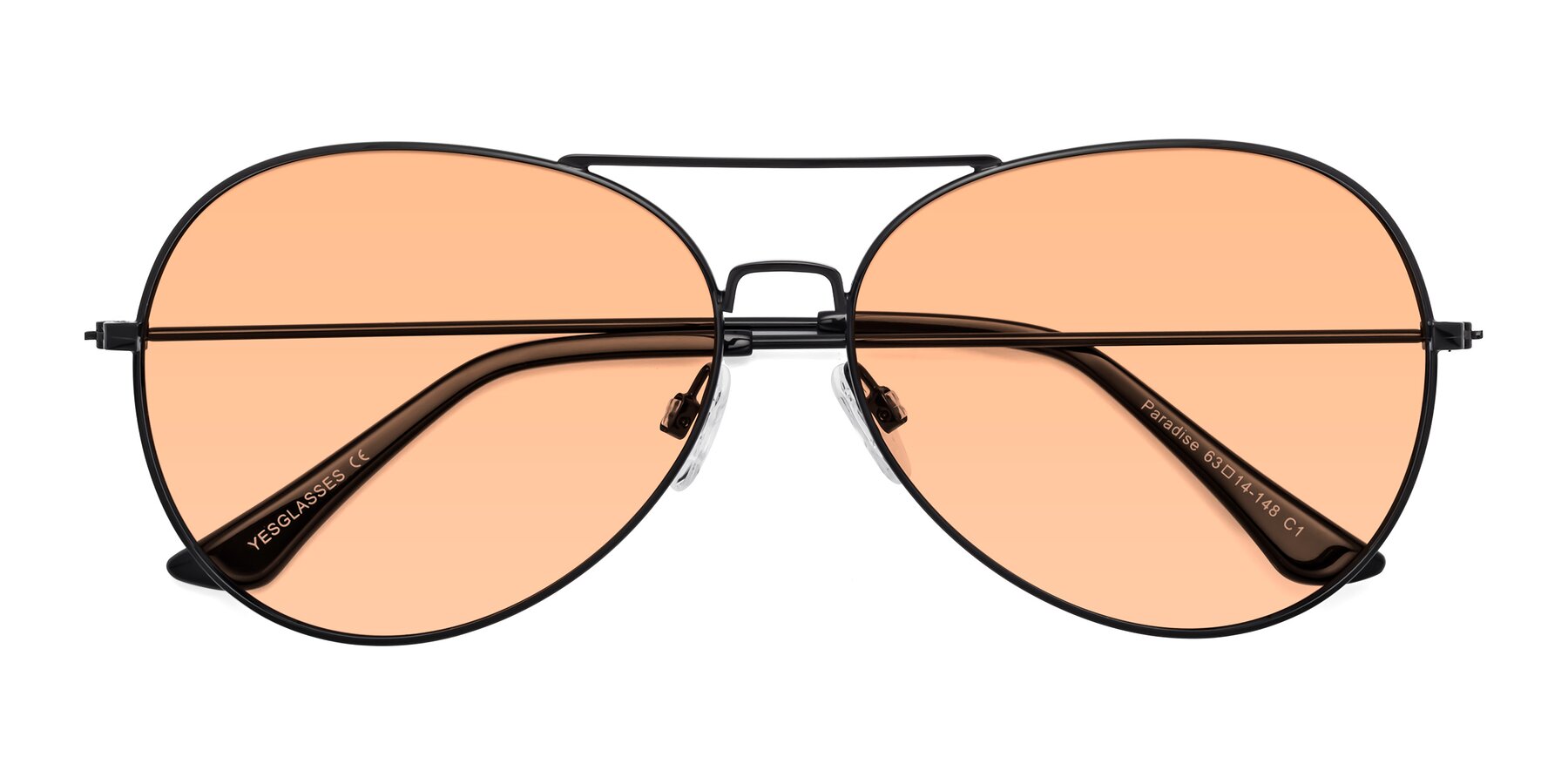 Folded Front of Paradise in Black with Light Orange Tinted Lenses
