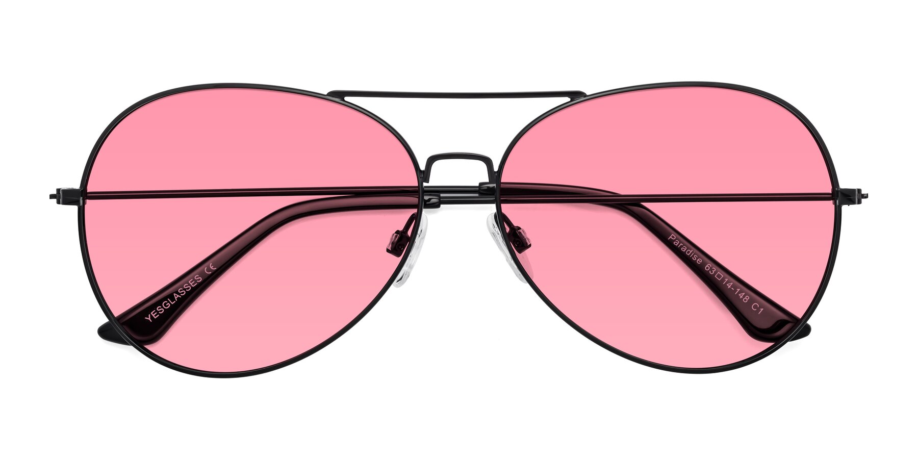 Folded Front of Paradise in Black with Pink Tinted Lenses