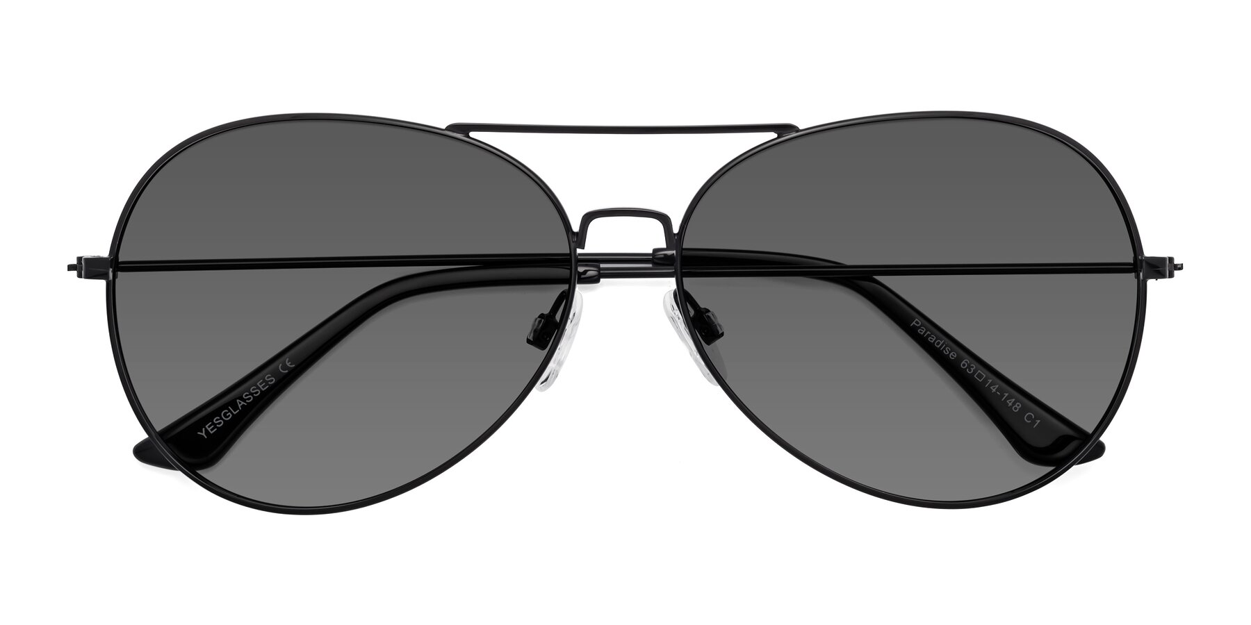 Folded Front of Paradise in Black with Medium Gray Tinted Lenses