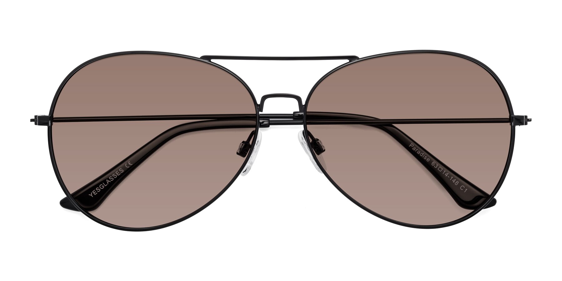 Folded Front of Paradise in Black with Medium Brown Tinted Lenses
