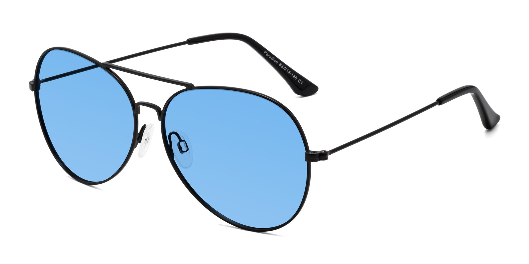 Angle of Paradise in Black with Medium Blue Tinted Lenses