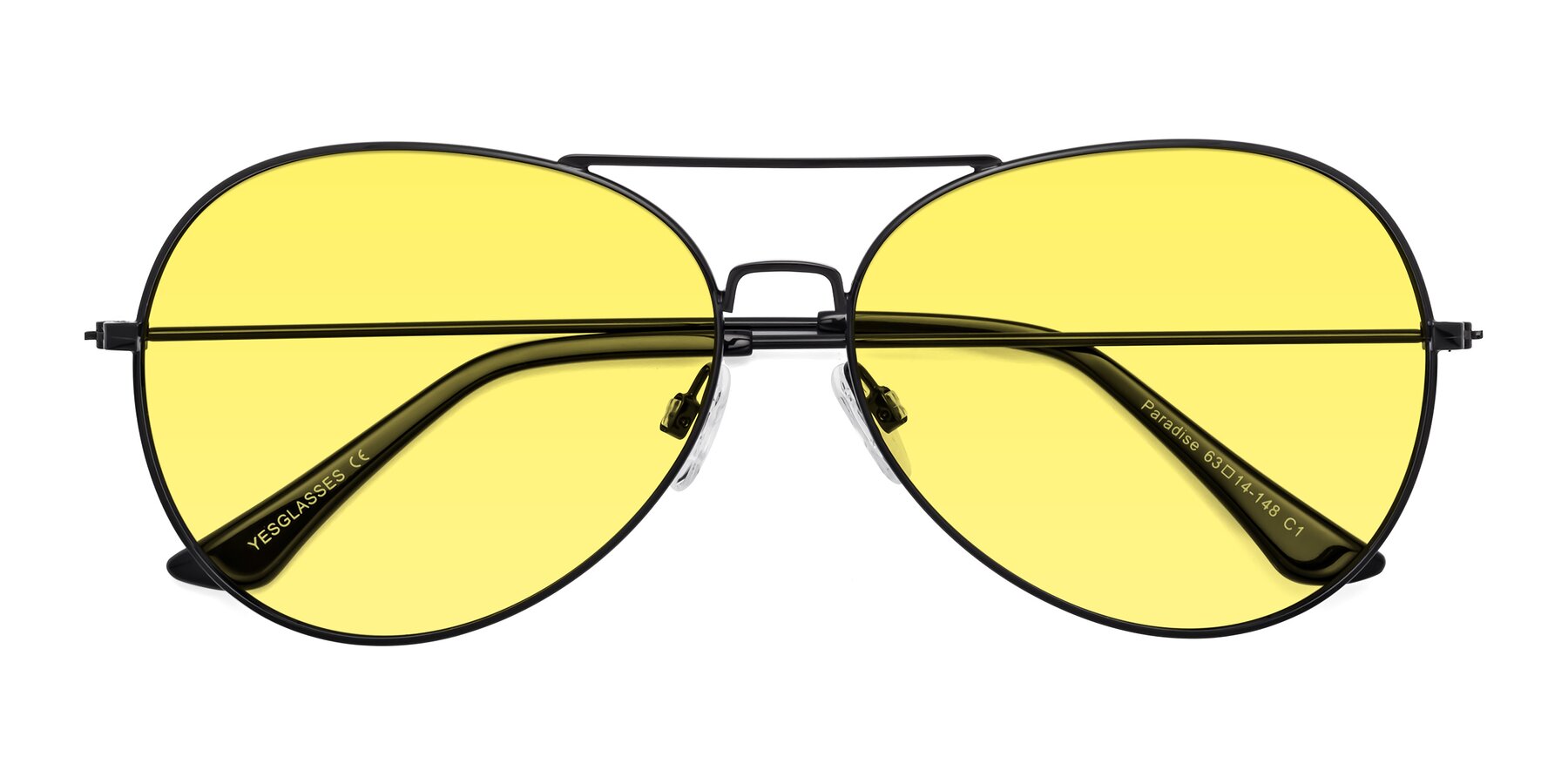 Folded Front of Paradise in Black with Medium Yellow Tinted Lenses
