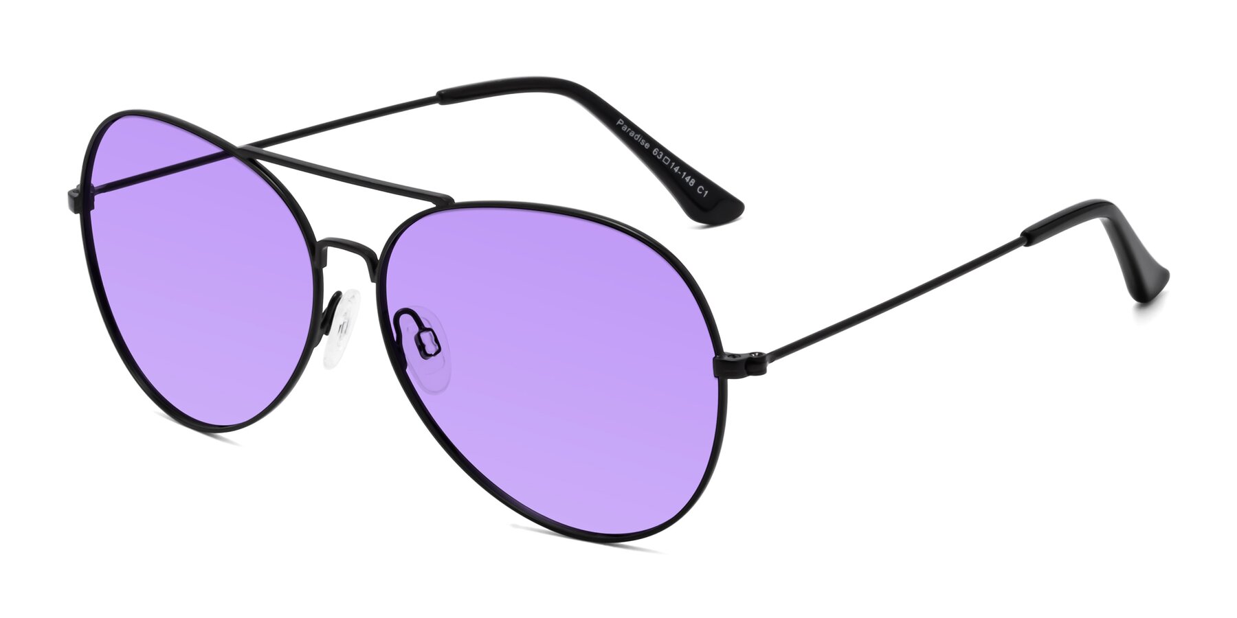 Angle of Paradise in Black with Medium Purple Tinted Lenses
