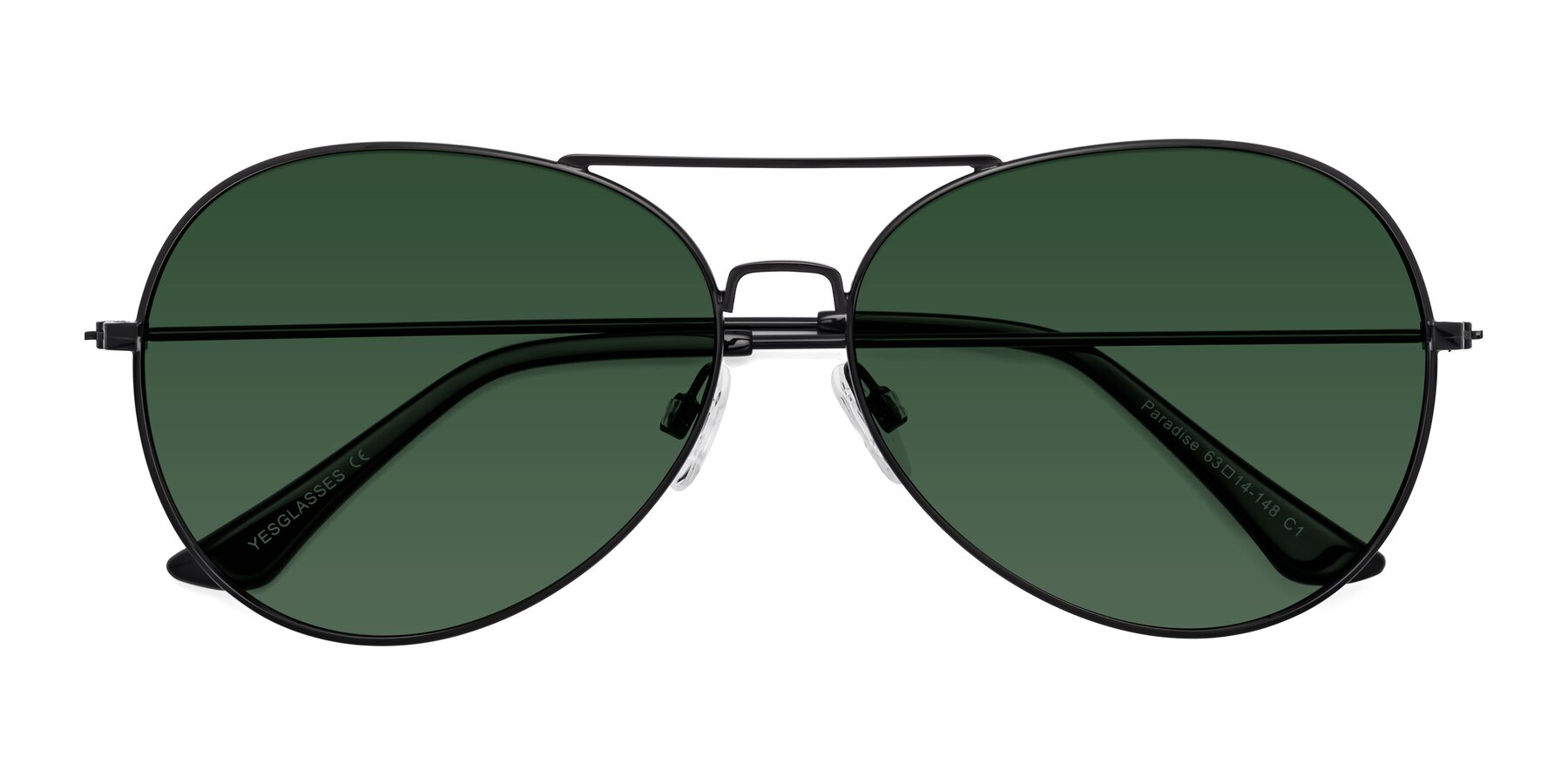 Folded Front of Paradise in Black with Green Tinted Lenses