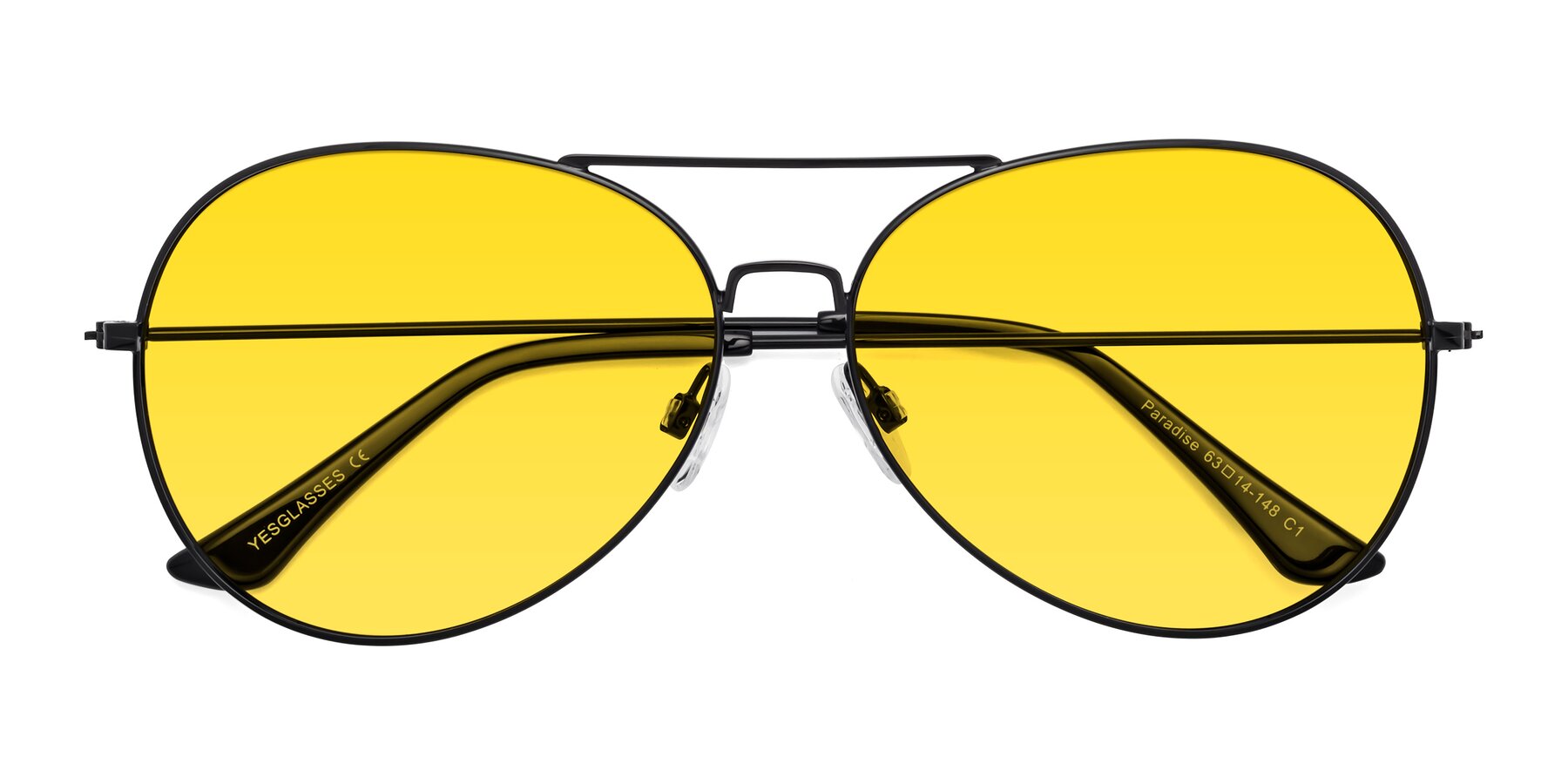 Folded Front of Paradise in Black with Yellow Tinted Lenses