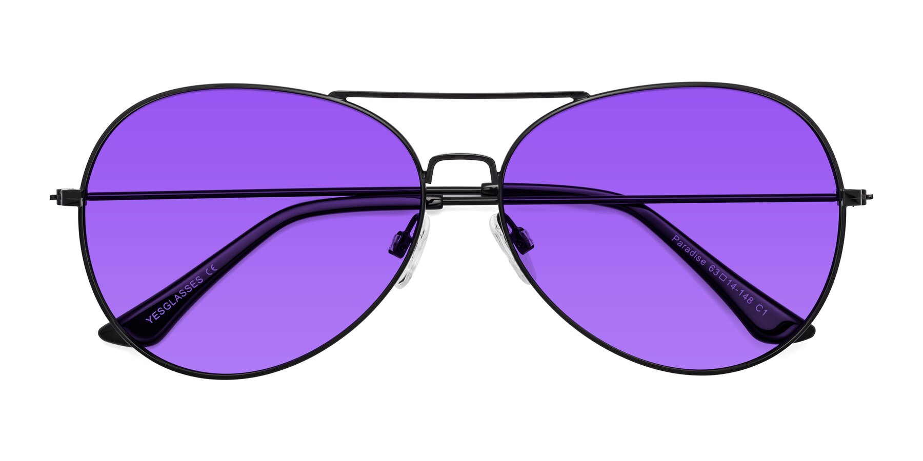 Folded Front of Paradise in Black with Purple Tinted Lenses