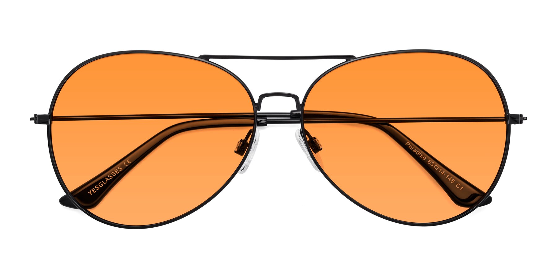 Folded Front of Paradise in Black with Orange Tinted Lenses