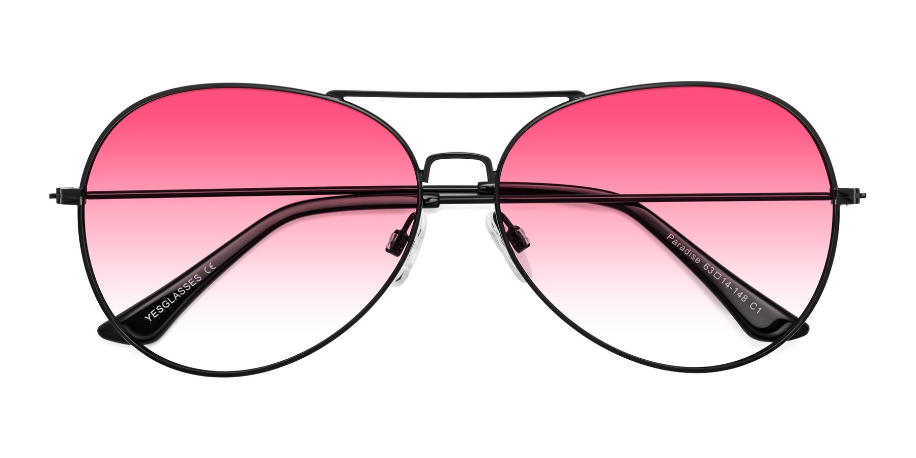 Folded Front of Paradise in Black with Pink Gradient Lenses