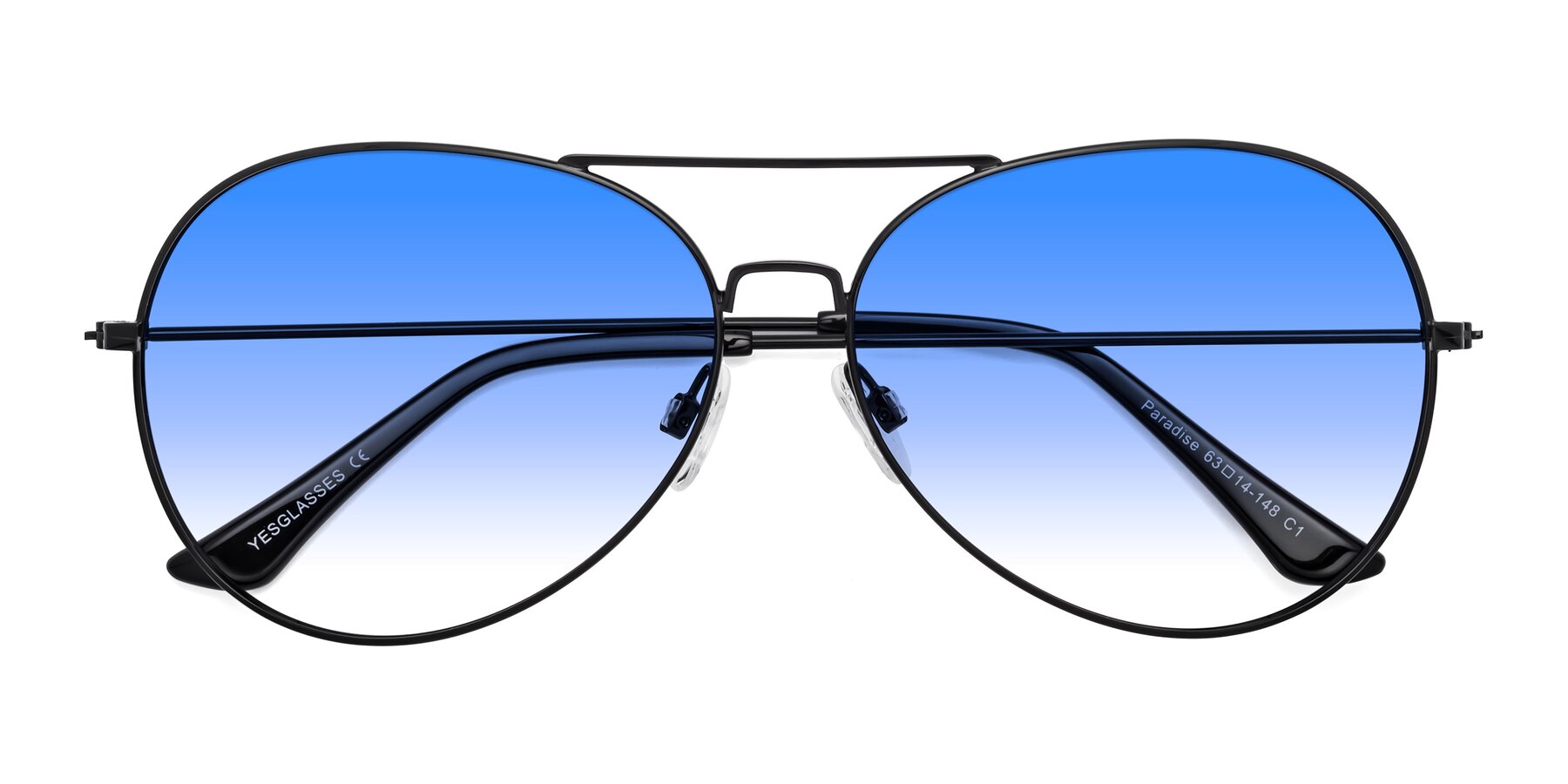 Folded Front of Paradise in Black with Blue Gradient Lenses