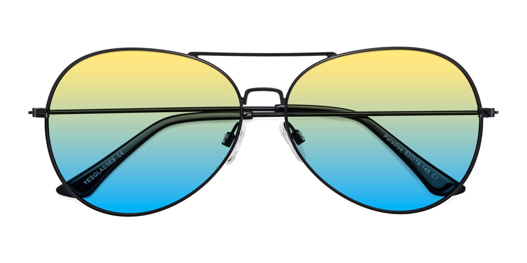 Folded Front of Paradise in Black with Yellow / Blue Gradient Lenses