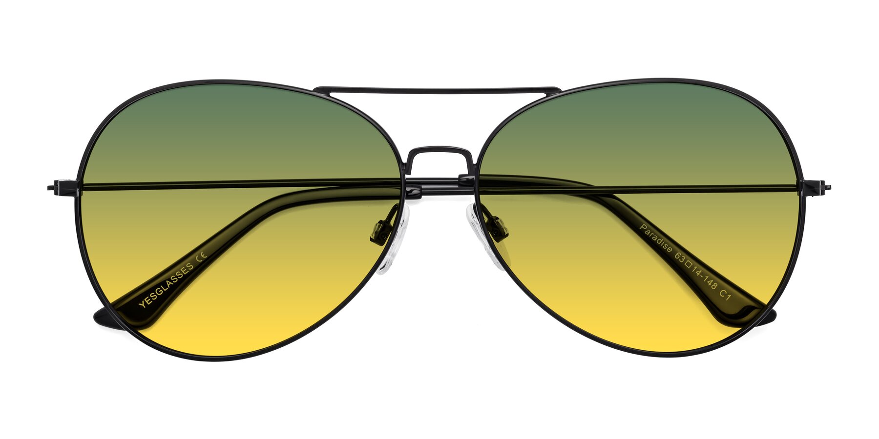 Folded Front of Paradise in Black with Green / Yellow Gradient Lenses