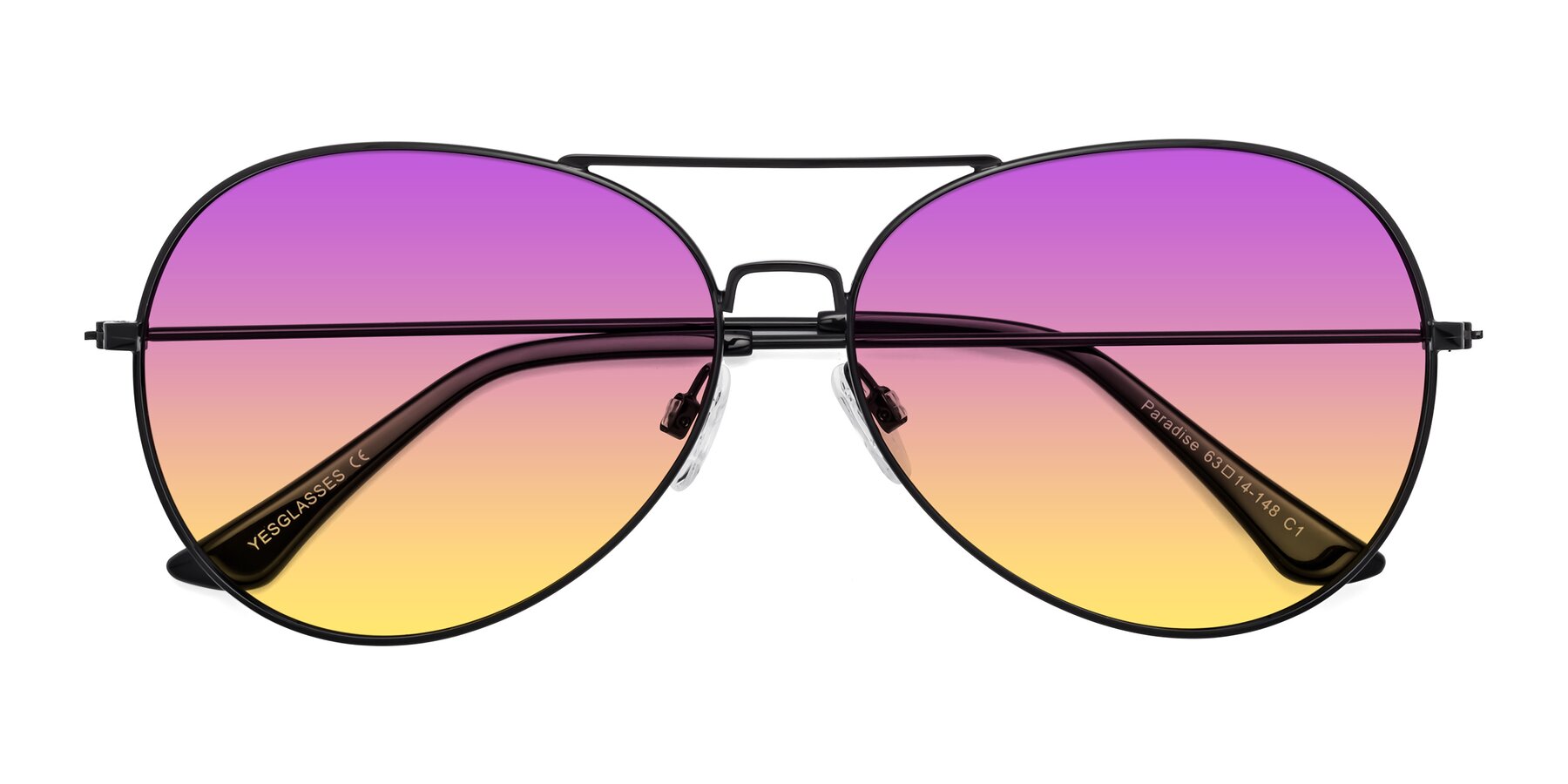 Folded Front of Paradise in Black with Purple / Yellow Gradient Lenses