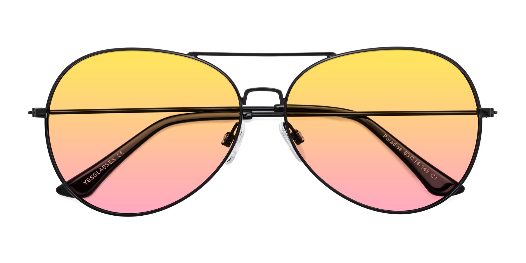 Folded Front of Paradise in Black with Yellow / Pink Gradient Lenses