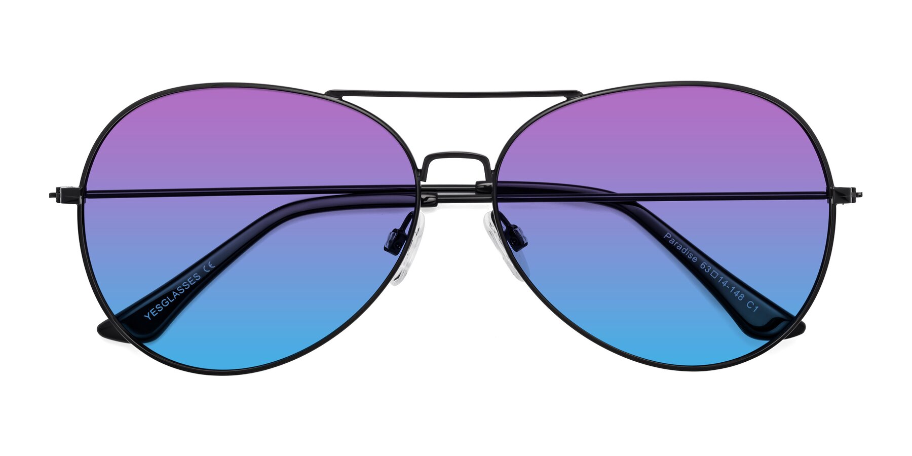 Folded Front of Paradise in Black with Purple / Blue Gradient Lenses
