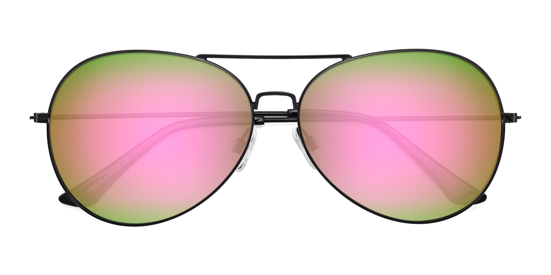 Folded Front of Paradise in Black with Pink Mirrored Lenses