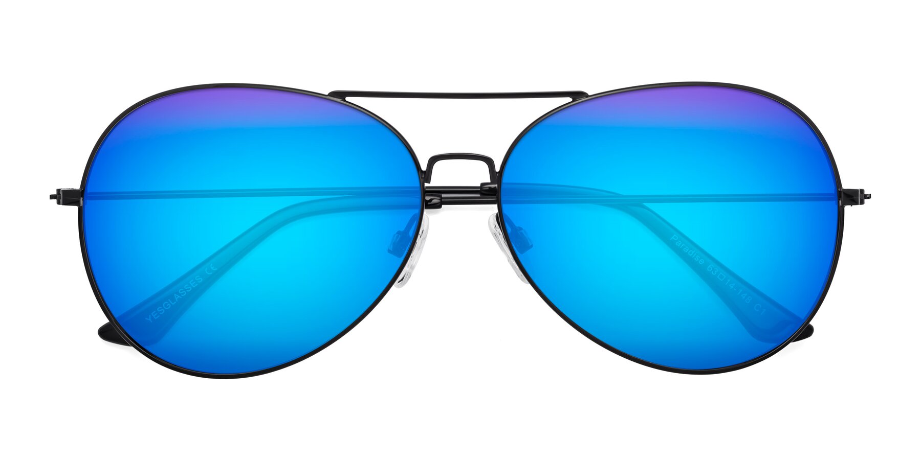 Folded Front of Paradise in Black with Blue Mirrored Lenses