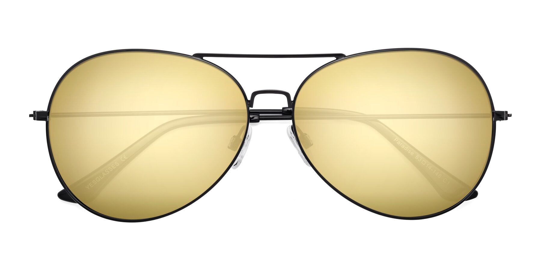 Folded Front of Paradise in Black with Gold Mirrored Lenses