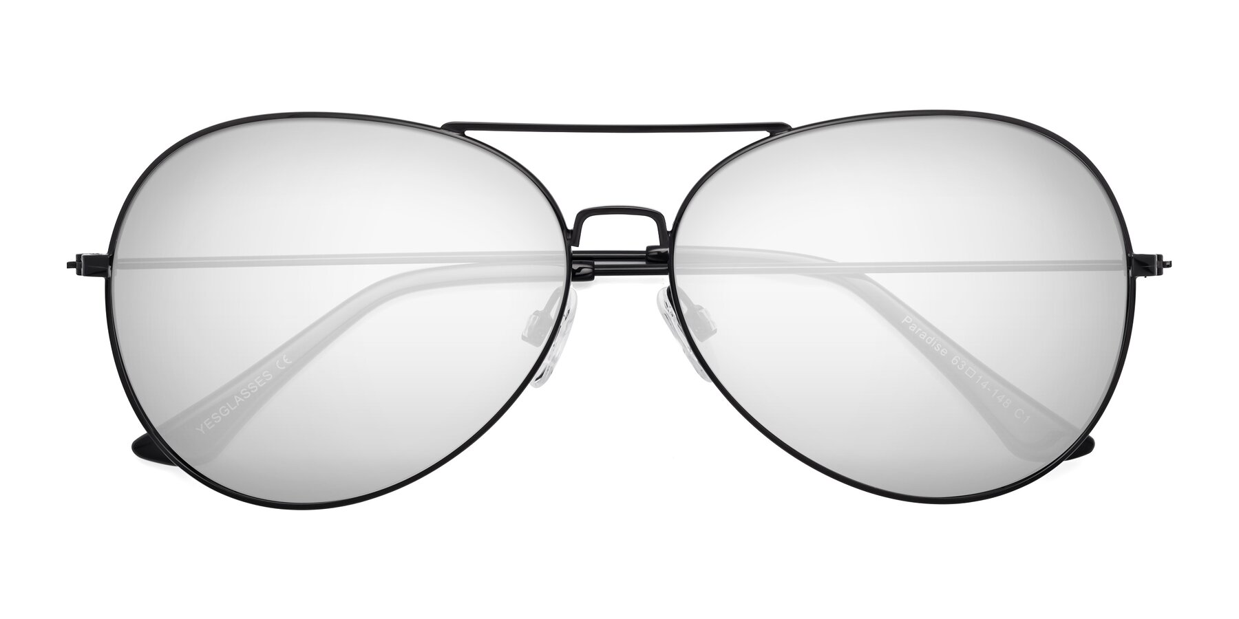 Folded Front of Paradise in Black with Silver Mirrored Lenses