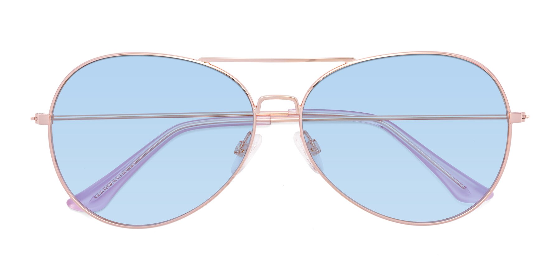 Folded Front of Paradise in Rose Gold with Light Blue Tinted Lenses