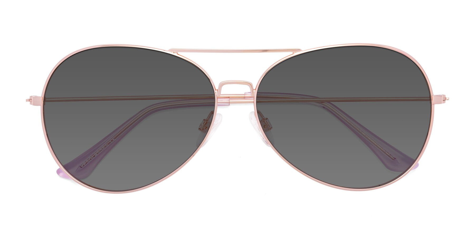 Folded Front of Paradise in Rose Gold with Medium Gray Tinted Lenses