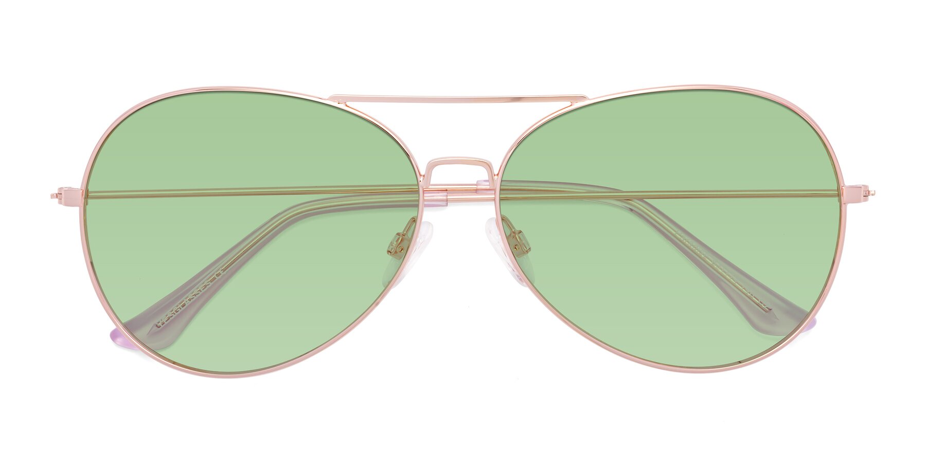 Folded Front of Paradise in Rose Gold with Medium Green Tinted Lenses