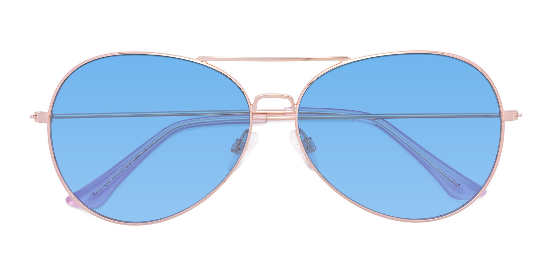 Folded Front of Paradise in Rose Gold with Medium Blue Tinted Lenses