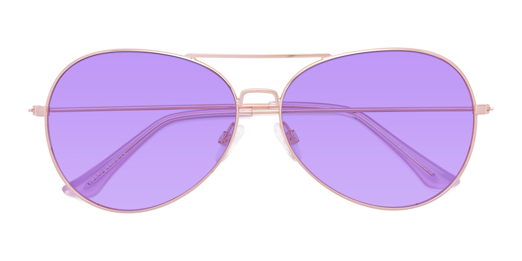 Folded Front of Paradise in Rose Gold with Medium Purple Tinted Lenses