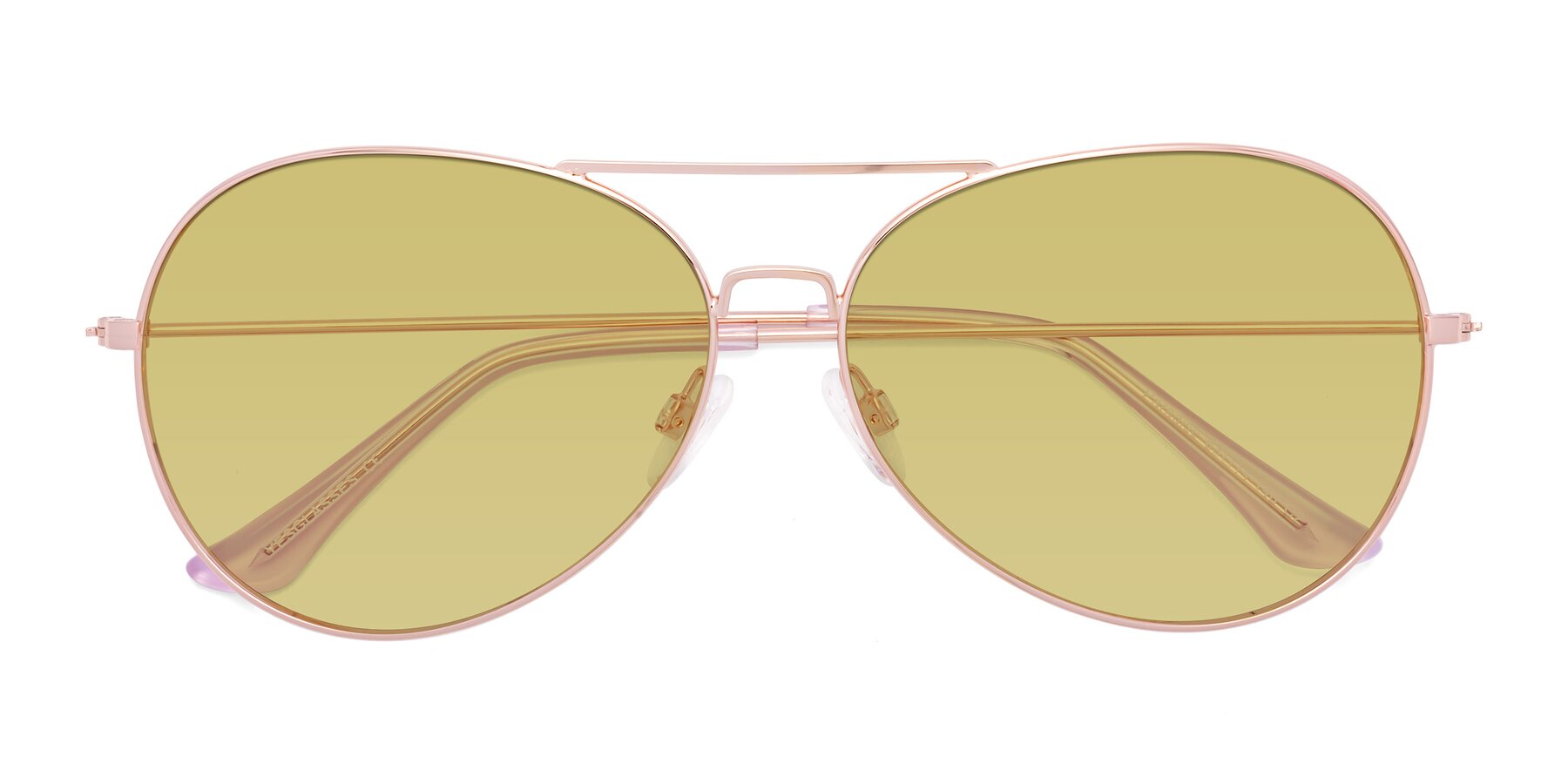 Folded Front of Paradise in Rose Gold with Medium Champagne Tinted Lenses